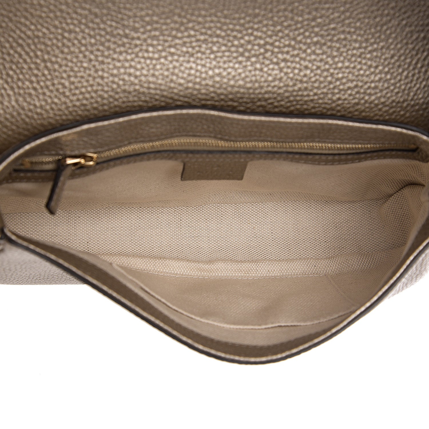 Gucci Metallic Pebbled Calfskin Medium Soho Flap Crossbody Golden Beige 4 of 9