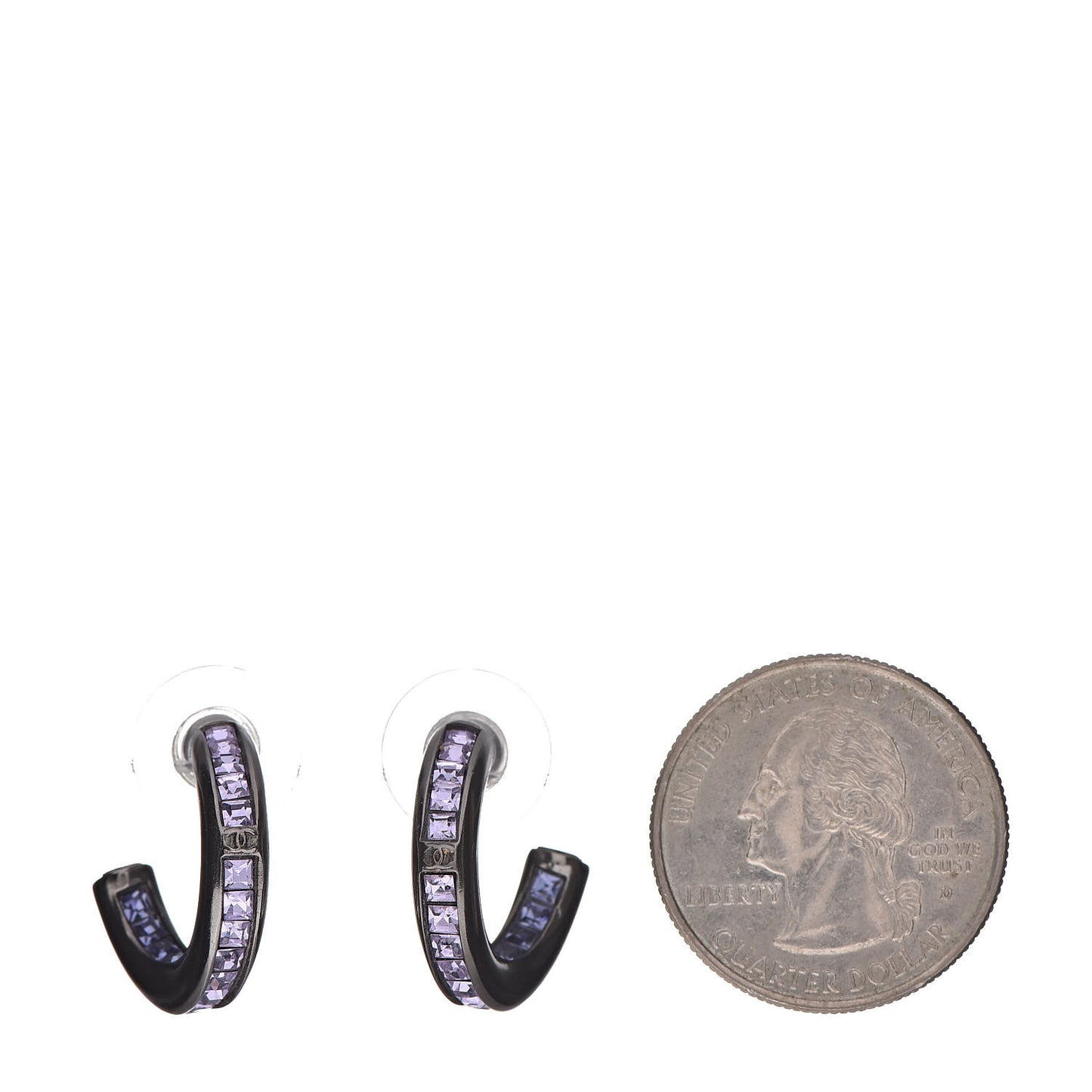 Crystal Baguette CC Hoop Earrings Purple