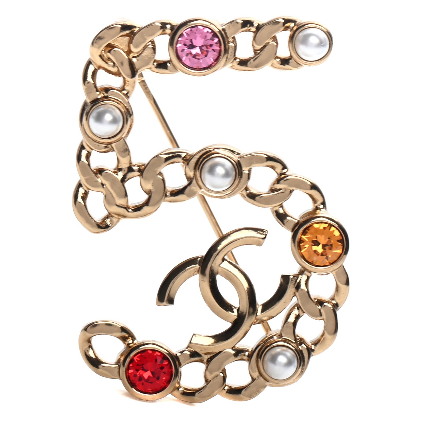 Pearl Crystal 5 CC Brooch Gold