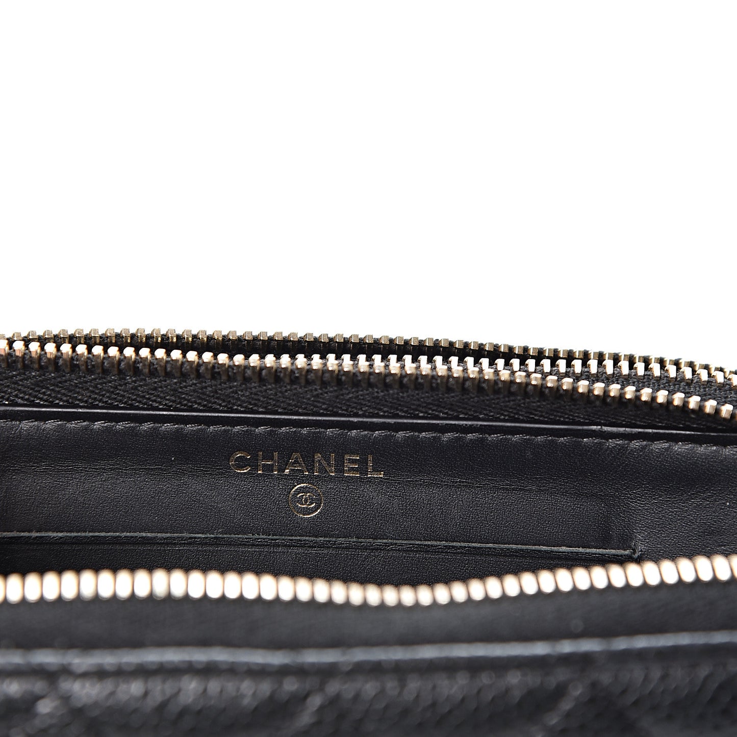 Caviar Quilted Large Gusset Double Zip Around Wallet Black