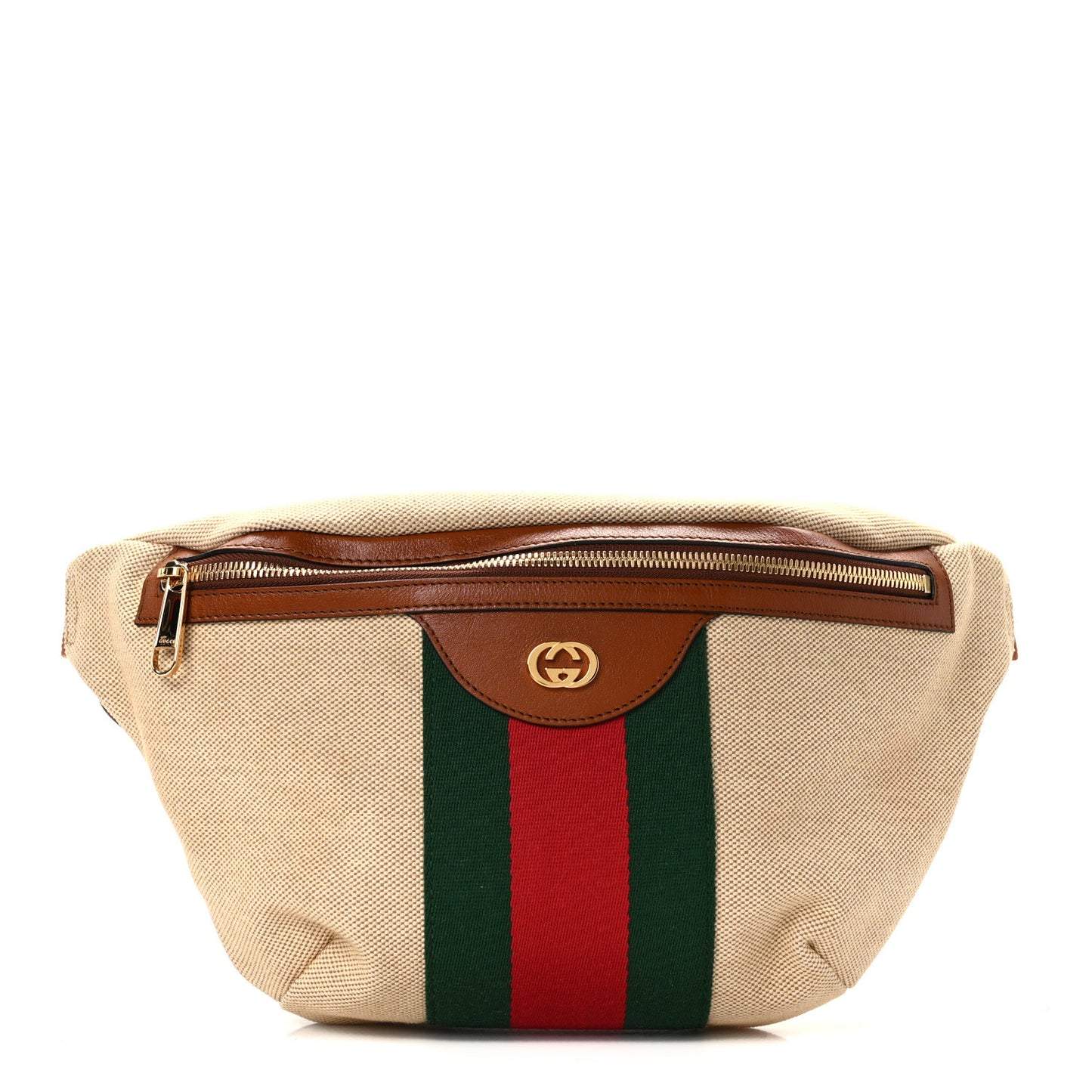 Vintage Canvas Web Belt Bag Sand Cuir