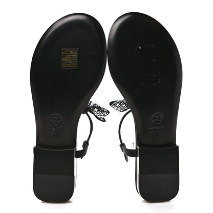 Chanel Grosgrain Velvet Crystal Bow Thong Sandals 37 Black 6 of 9
