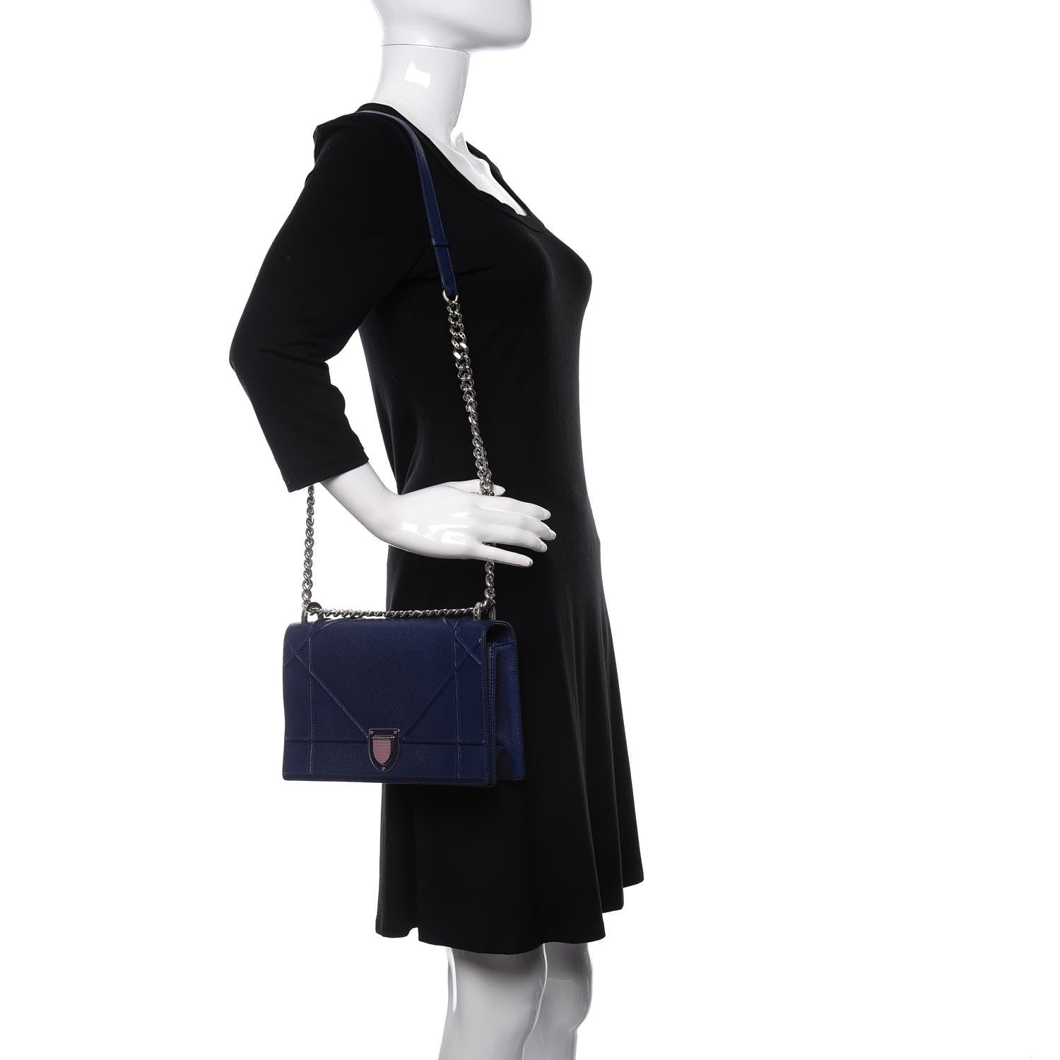 Christian Dior Grained Calfskin Medium Diorama Flap Bag Blue 2 of 11