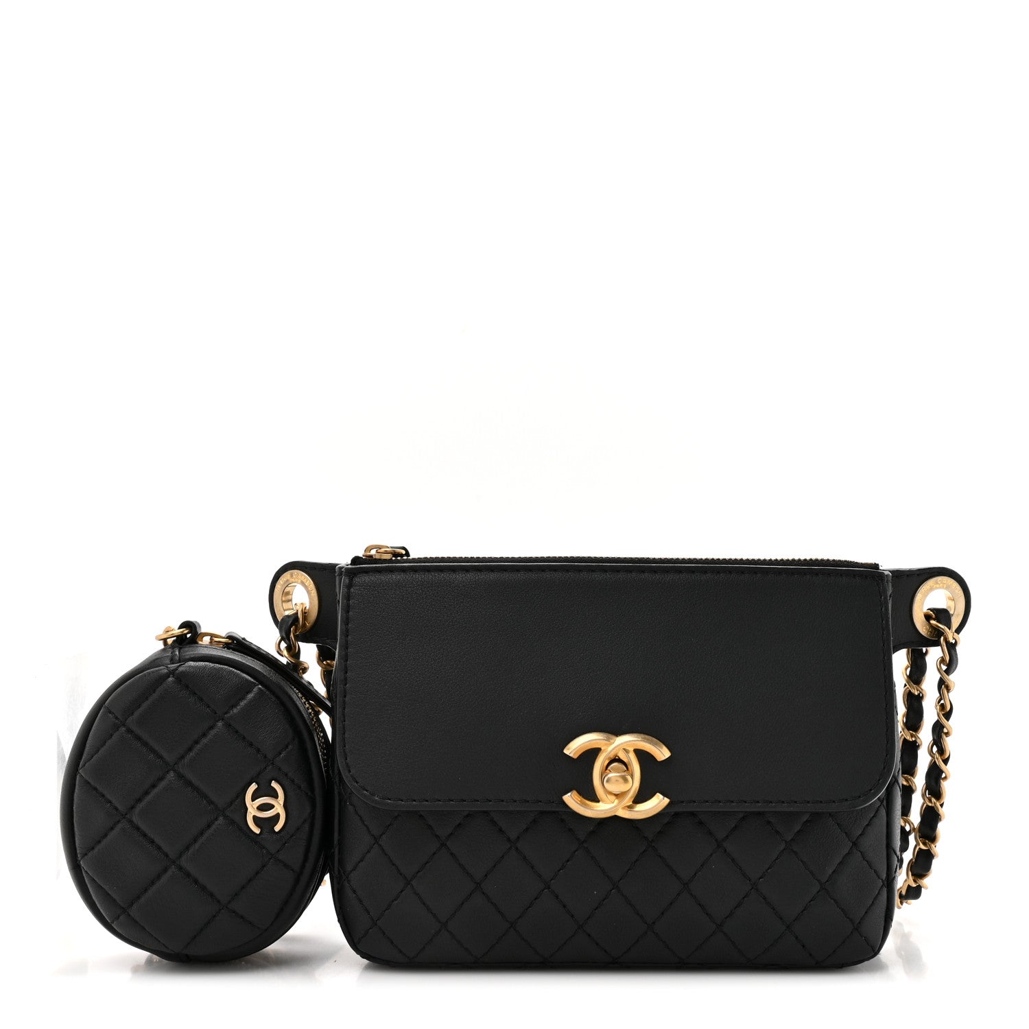 Chanel Calfskin Quilted Multi Pouching Flap And Coin Purse Black 1 of 10