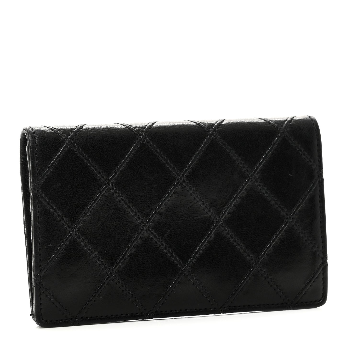 Lambskin Diamond Stitched Compact Flap Wallet Black