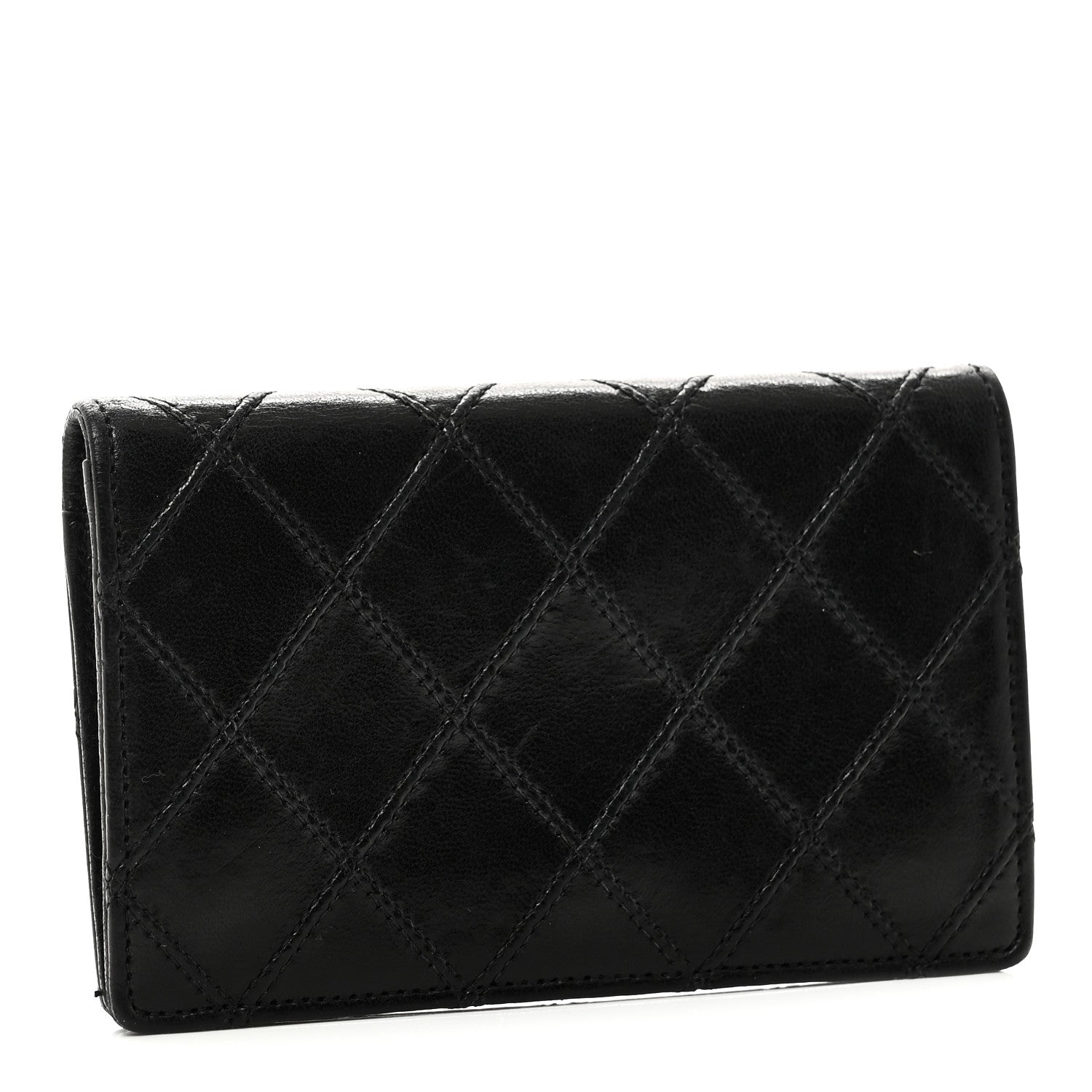 Chanel Lambskin Diamond Stitched Compact Flap Wallet Black 4 of 9