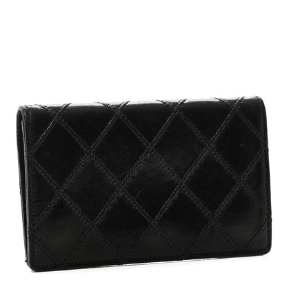 Chanel Lambskin Diamond Stitched Compact Flap Wallet Black 4 of 9