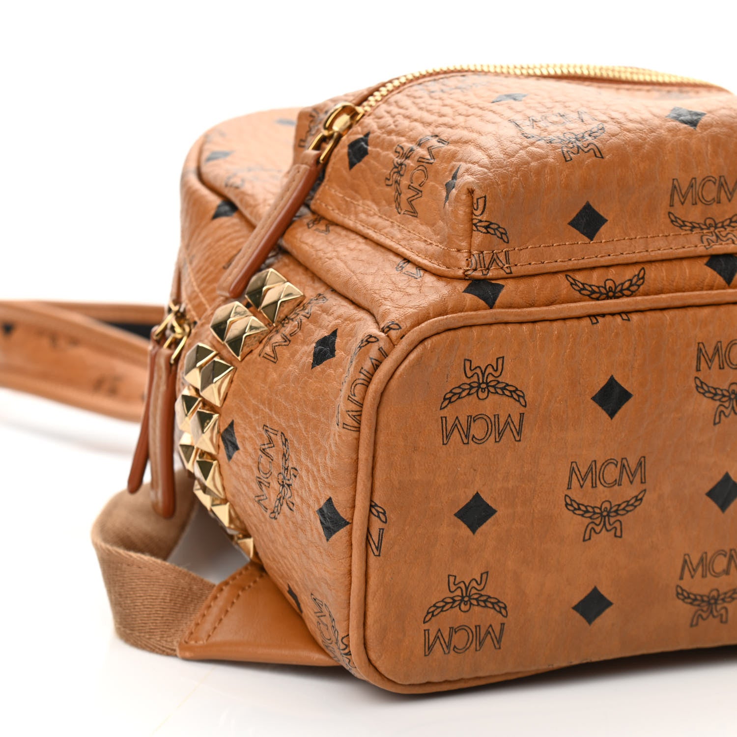 MCM Visetos Side Stud Mini Stark Backpack Cognac 8 of 9