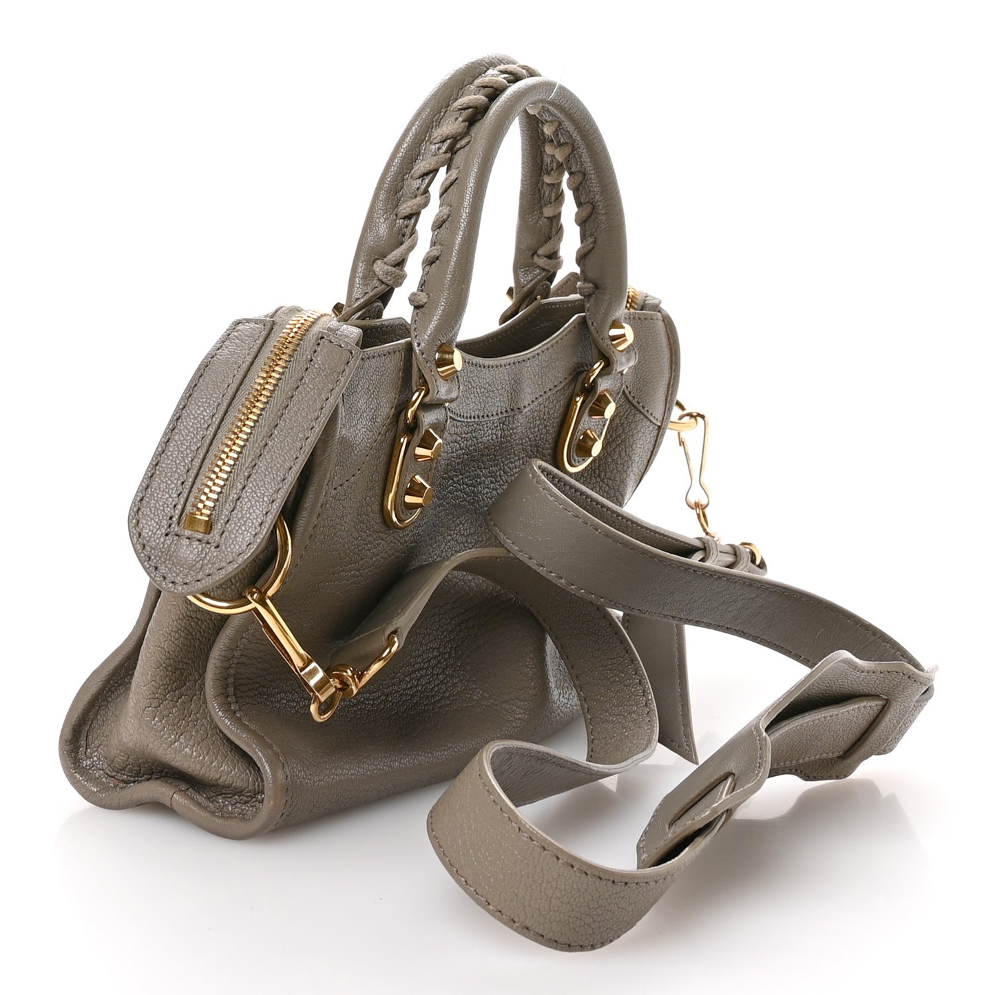 Chevre Gold Metallic Edge Hardware Mini City Gris Taupe