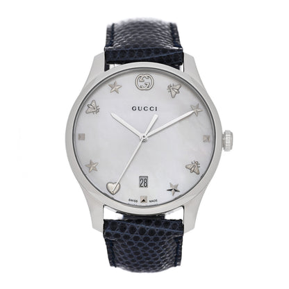 Gucci Stainless Steel Lizard Mother of Pearl 36mm G-Timeless Charm Quartz Watch 1 of 5