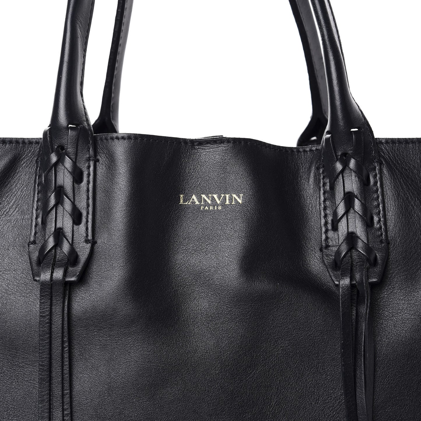 Smooth Calfskin Small Fringe Shopper Tote Black Navy