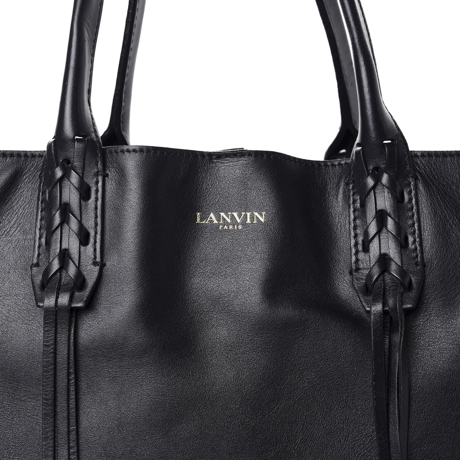 Lanvin Smooth Calfskin Small Fringe Shopper Tote Black Navy 15 of 15
