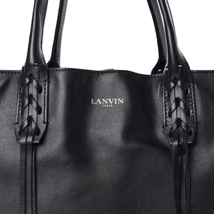 Lanvin Smooth Calfskin Small Fringe Shopper Tote Black Navy 15 of 15