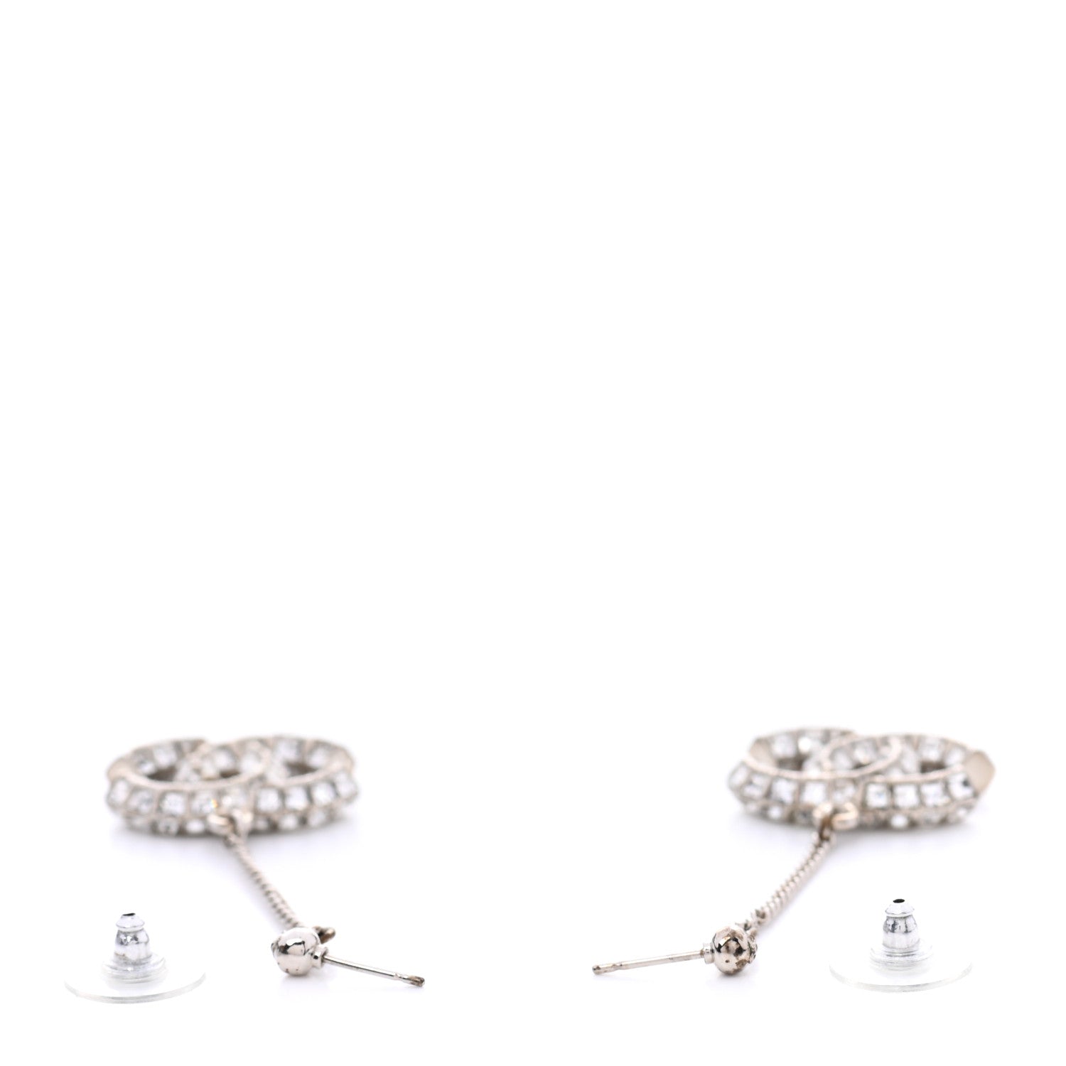 Chanel Baguette Crystal CC Drop Earrings Silver 3 of 5