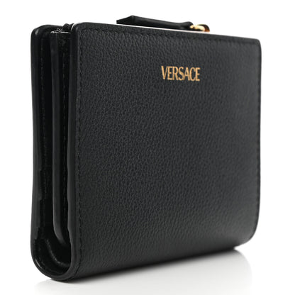 Versace Grained Calfskin Medusa Zip Card Holder Wallet Black 3 of 7