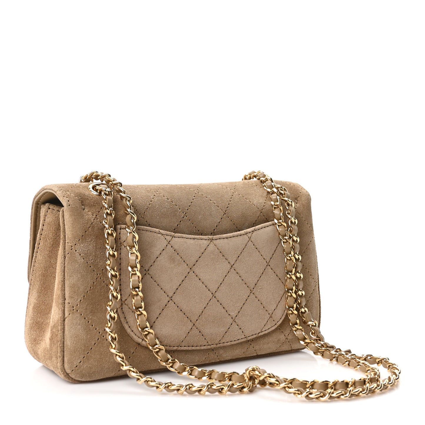 Suede Calfskin Mini Souplissimo Flap Dark Beige