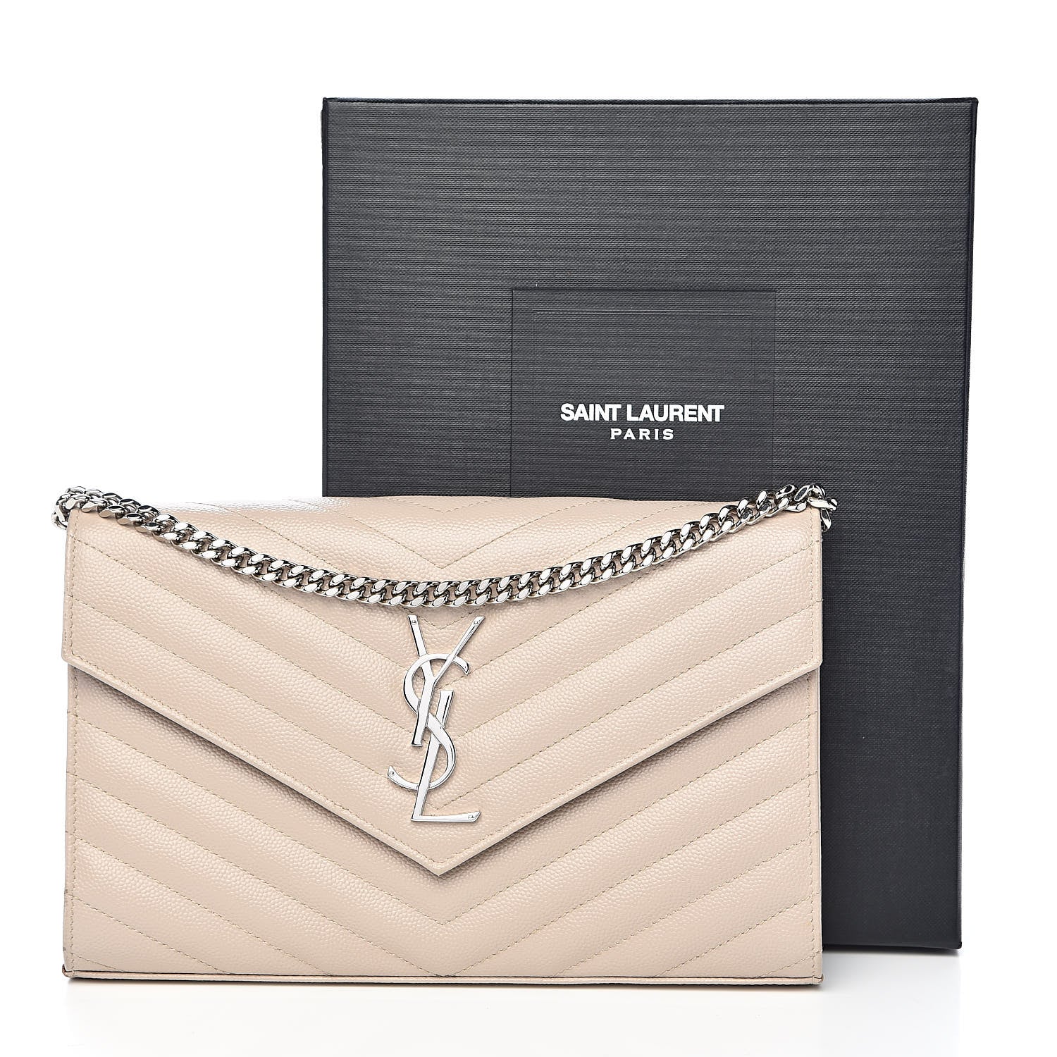 Saint Laurent Grain De Poudre Matelasse Chevron Monogram Chain Wallet Rose Poudre 11 of 11