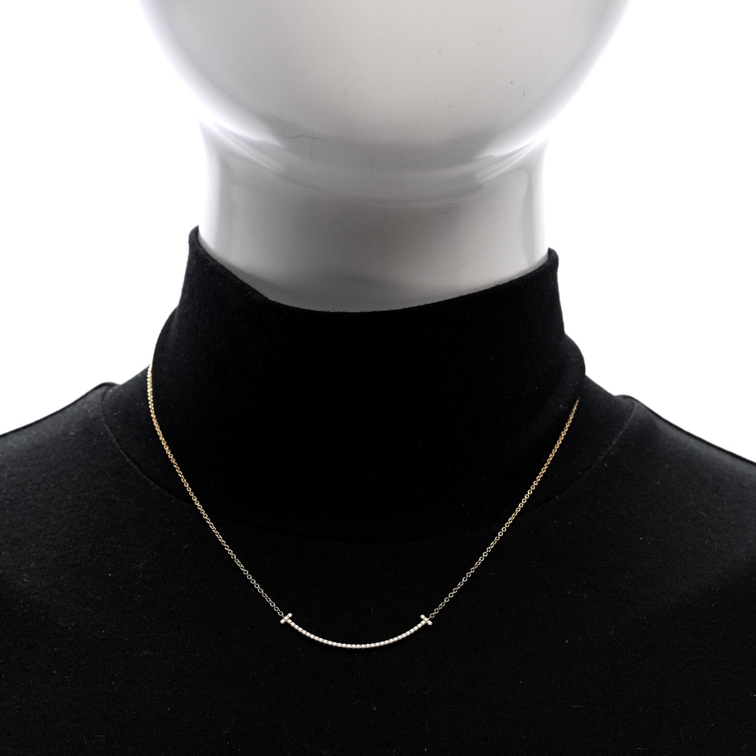 Tiffany 18K Yellow Gold Diamond Small T Smile Pendant Necklace 2 of 5