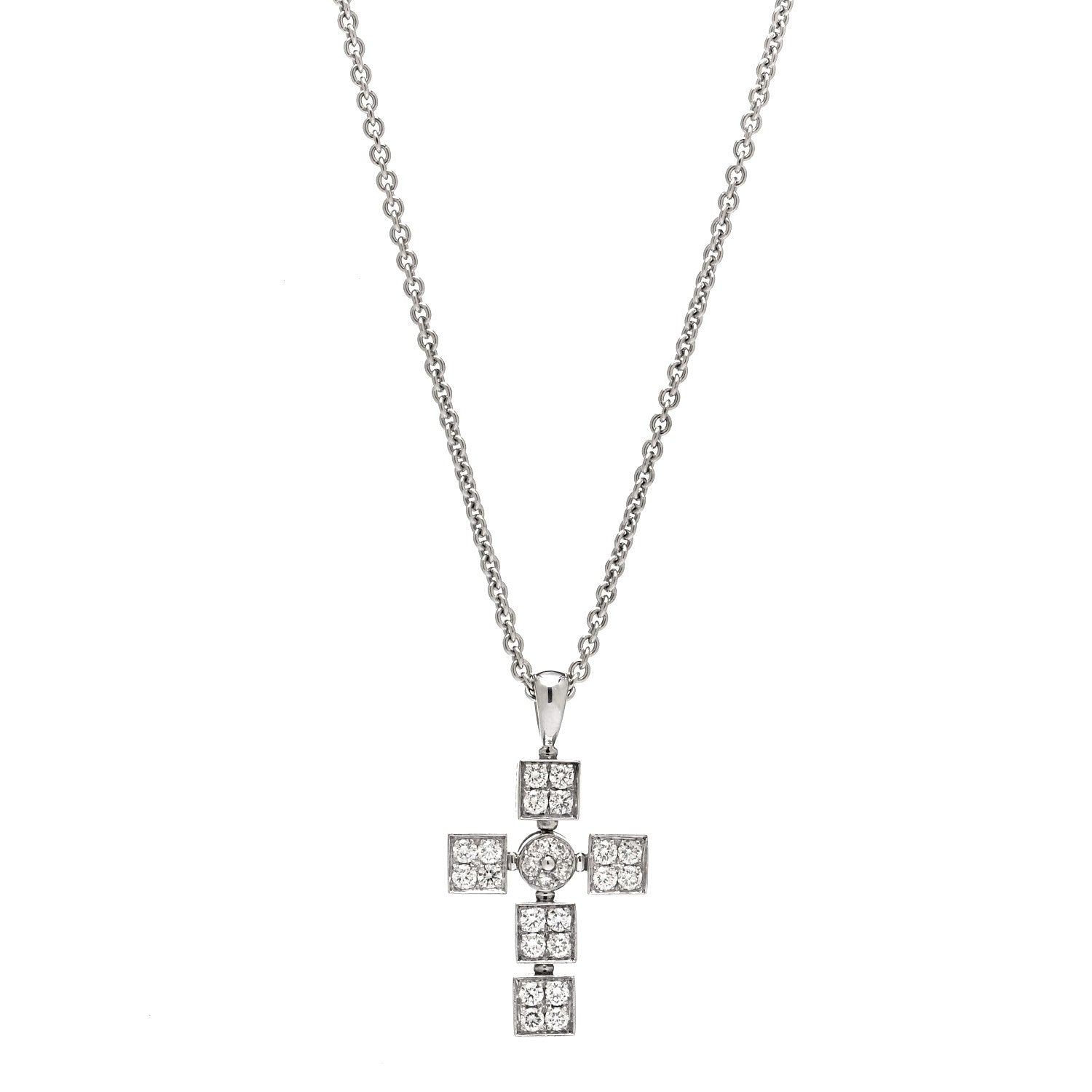 Bulgari 18K White Gold Diamond Lucia Latin Cross Pendant Necklace 1 of 6