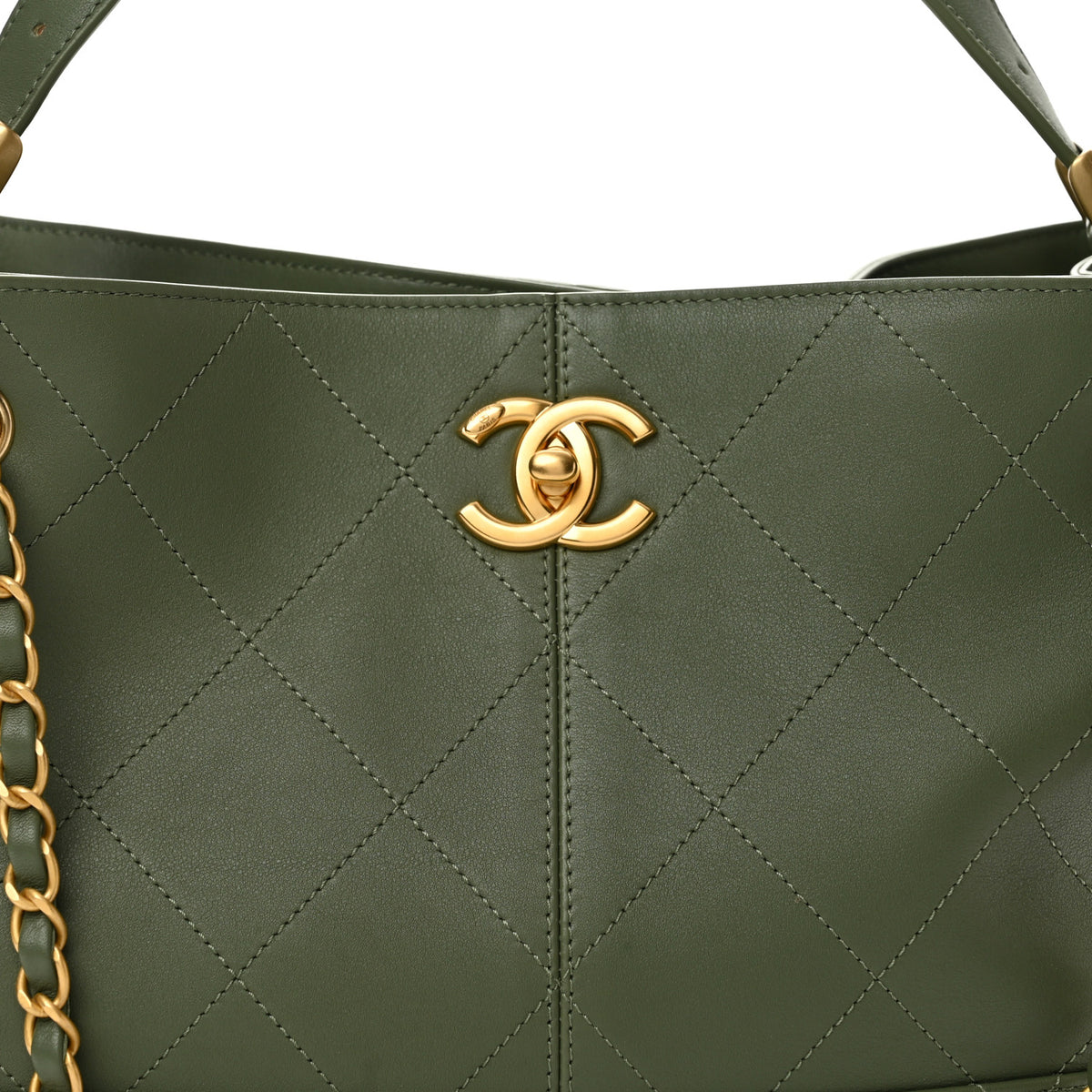 Calfskin Quilted Small Coco Base Shopping Bag Khaki