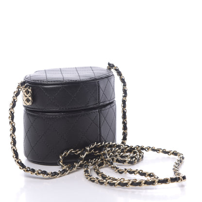 Chanel Lambskin Quilted Mini Round Vanity Case With Chain Black 3 of 11