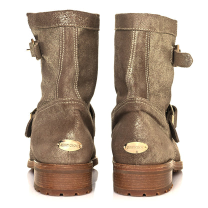 Jimmy Choo Metallic Suede Youth Biker Boots 40.5 Gold 5 of 7