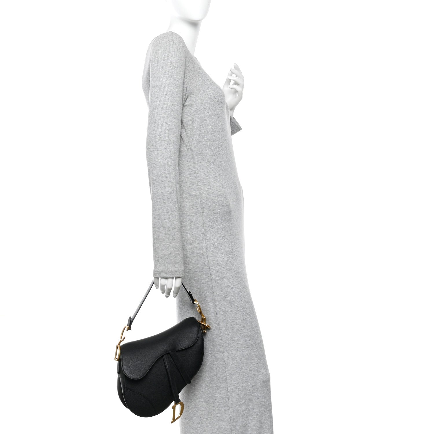 Christian Dior Grained Calfskin Saddle Bag With Strap Black 2 of 10