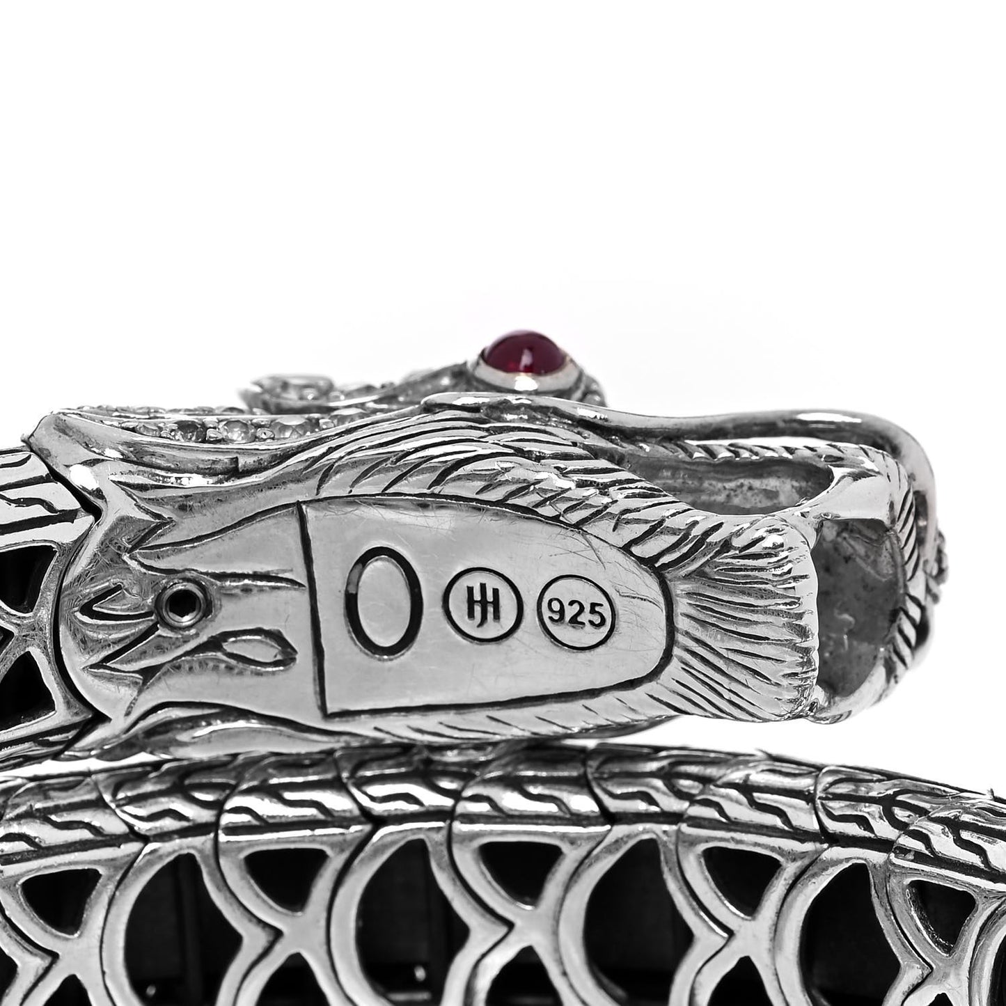 Sterling Silver Enamel White Sapphire Ruby Naga Double Ombre Coil Bracelet
