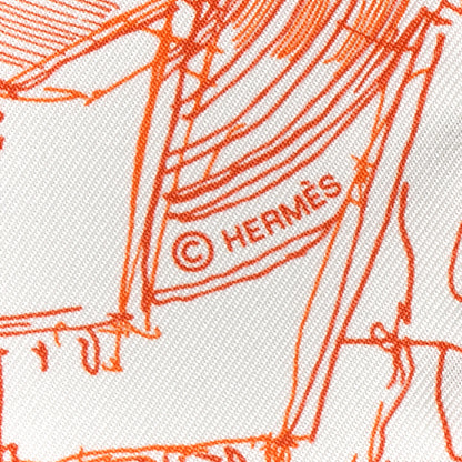 Hermes Silk Un Jardin Sur Le Toit Pocket Square White Orange Coral 3 of 3