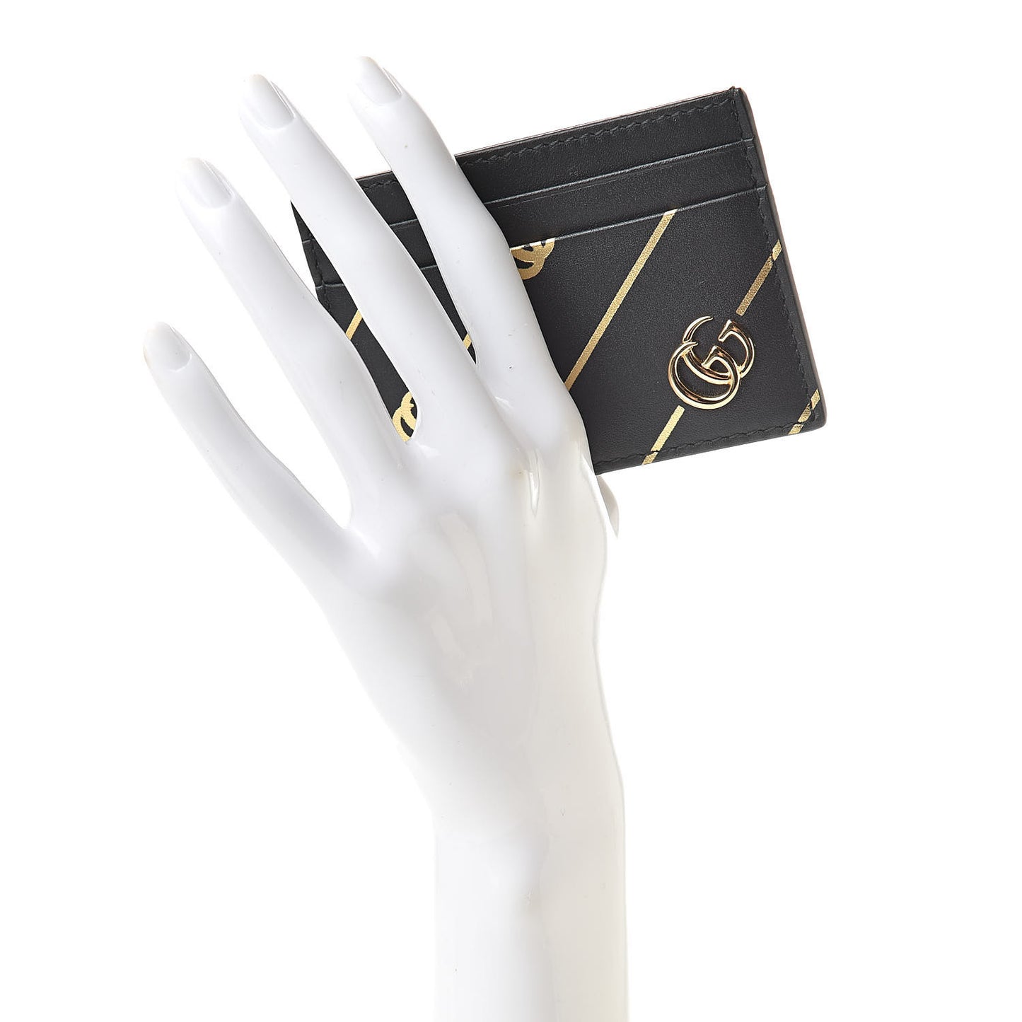 Calfskin Diagonal GG Card Holder Black Gold
