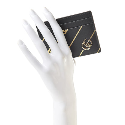 Gucci Calfskin Diagonal GG Card Holder Black Gold 2 of 7