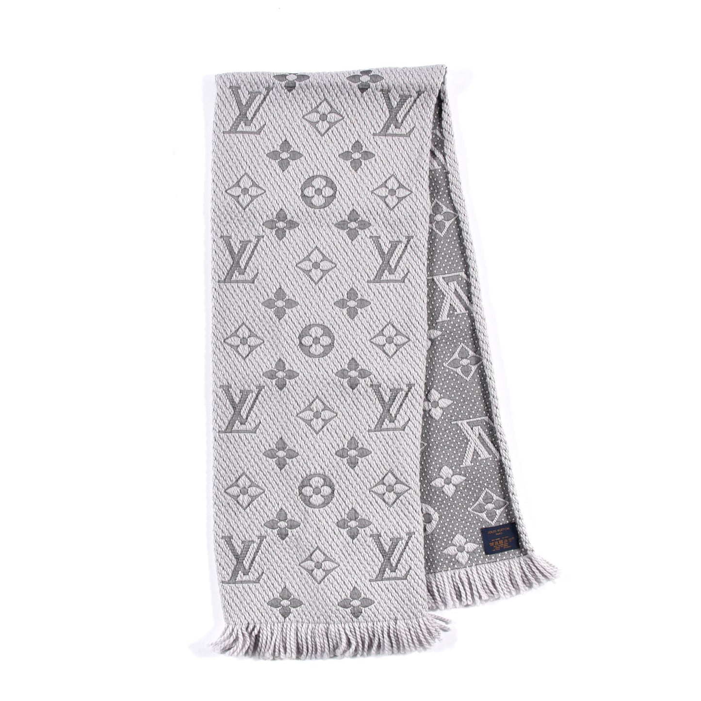 Wool Silk Logomania Scarf Pearl Grey