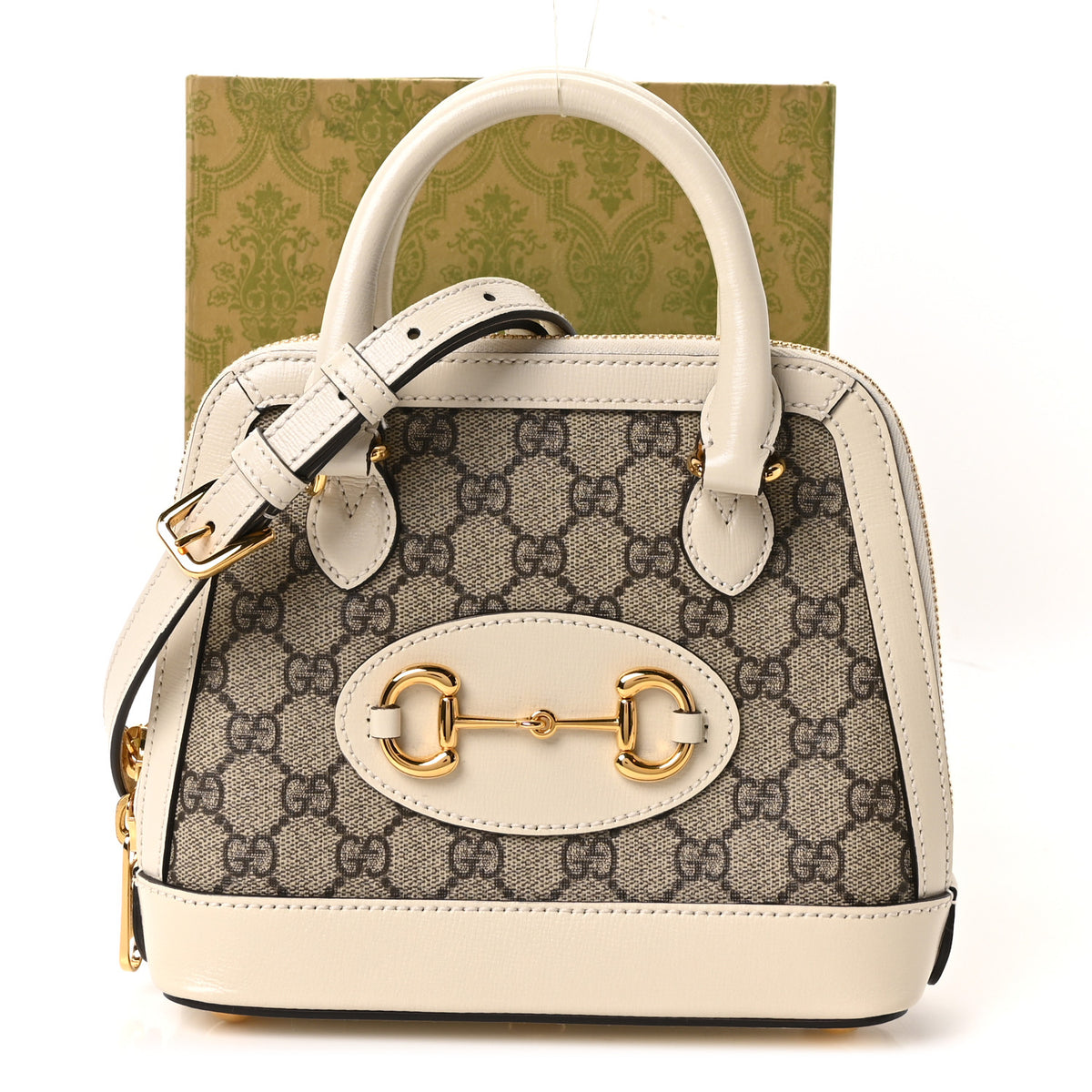 Gucci GG Supreme Monogram Azalea Calfskin Mini Horsebit 1955 Top Handle Bag Beige Ebony Mystic White 11 of 11