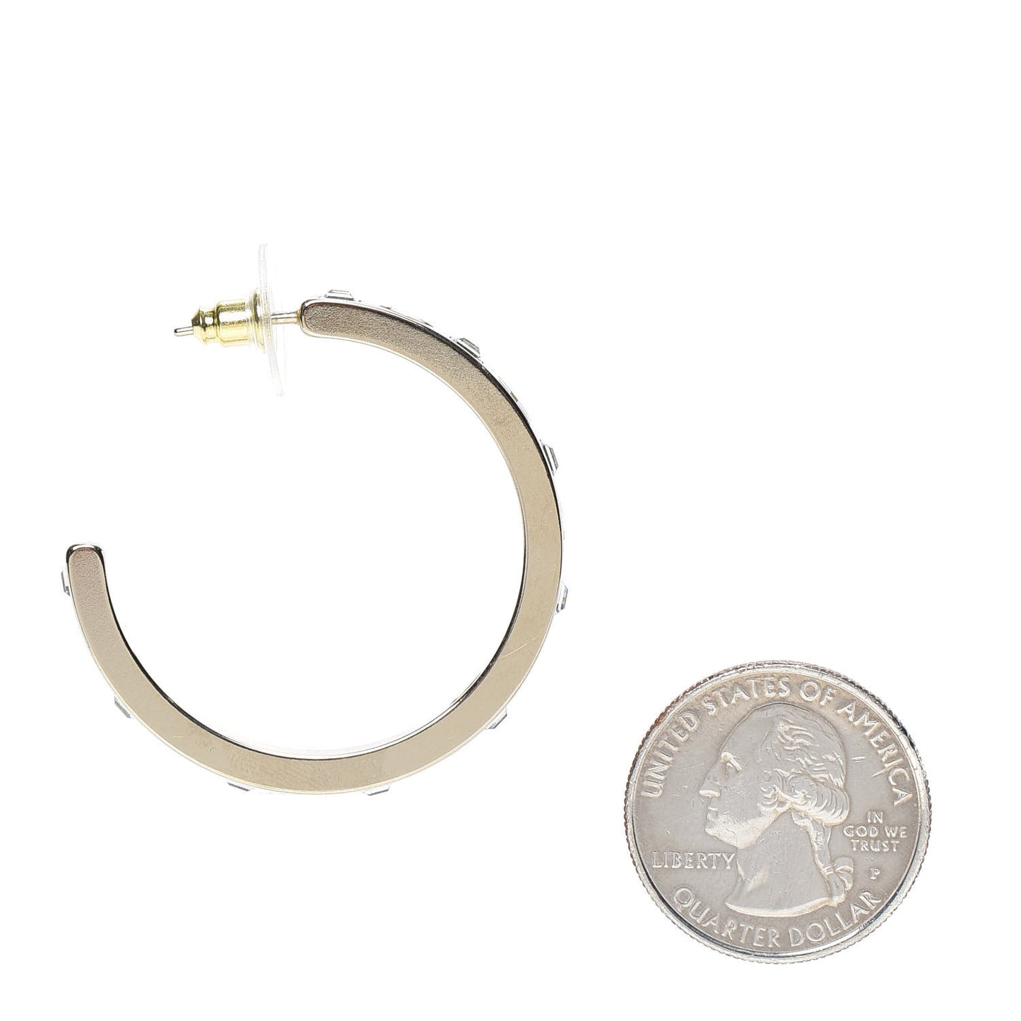 Metal Baguette Crystal Logo CC Hoop Earrings Gold
