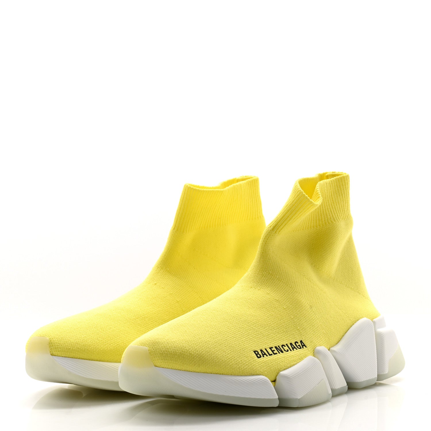 Balenciaga Ribbed Knit Womens Speed 2.0 Transparent Sole Sneakers 36 Yellow 3 of 8