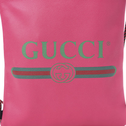 Gucci Grained Calfskin Logo Drawstring Backpack Box Pink Green Black 10 of 10
