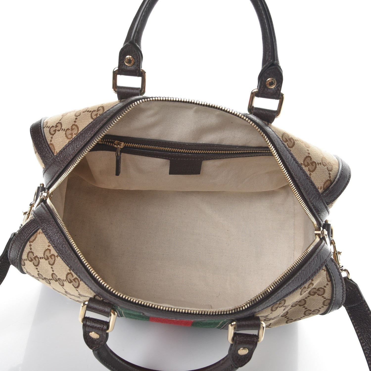 Gucci Monogram Vintage Web Medium Webby Bee Boston Dark Brown 6 of 9