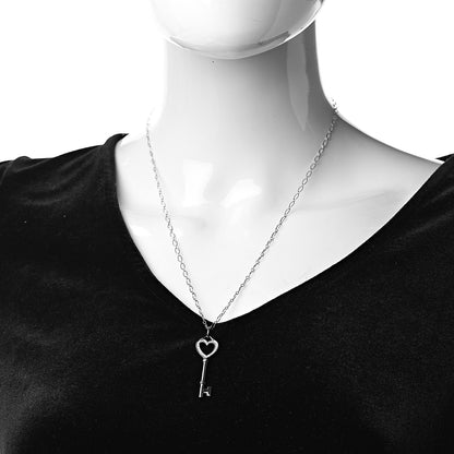 Tiffany 18K White Gold Diamond Mini Heart Key Charm Pendant Link Necklace 2 of 6