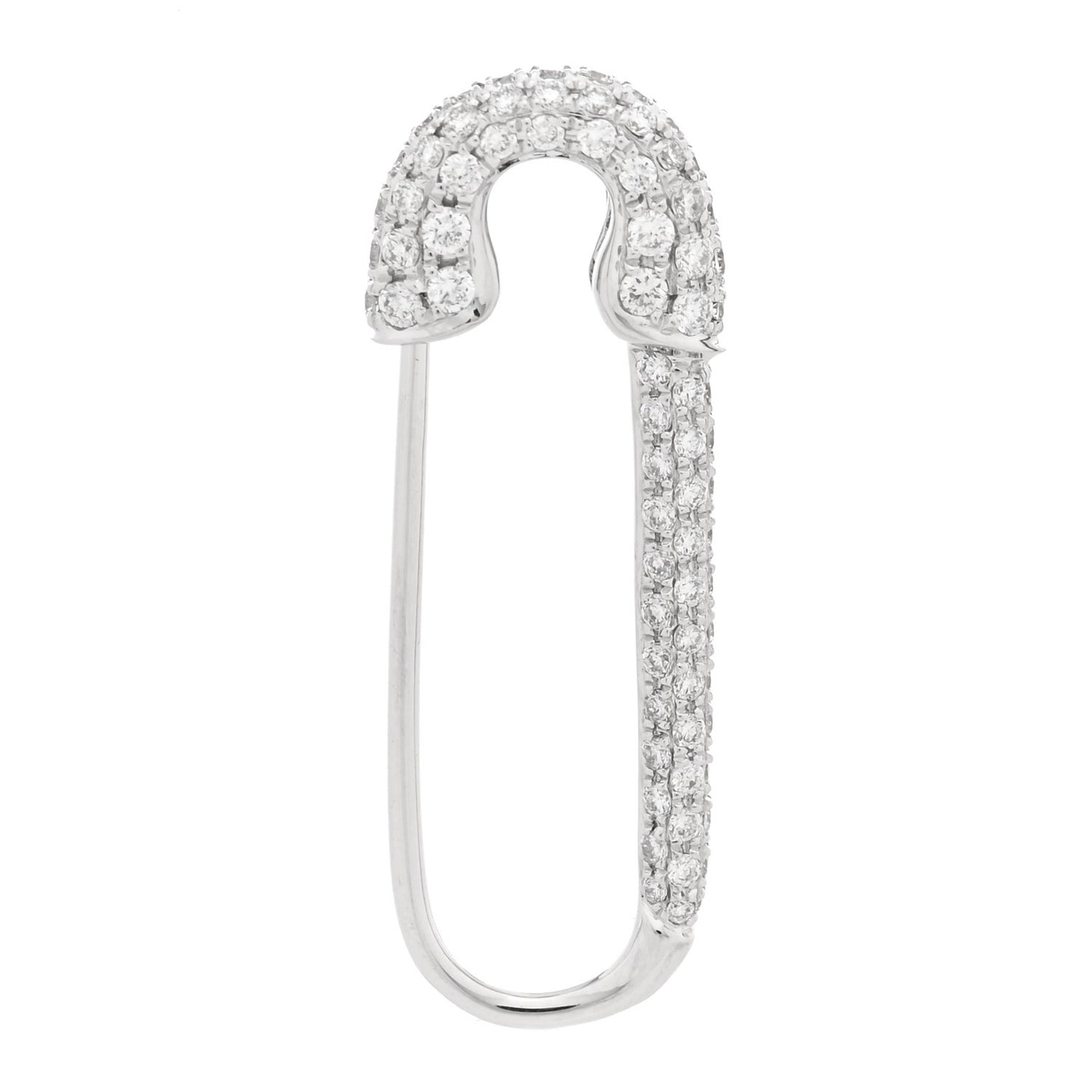18K White Gold Diamond Safety Pin Earring