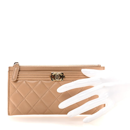 Chanel Lambskin Quilted Classic Zip Boy Pouch Beige 2 of 8