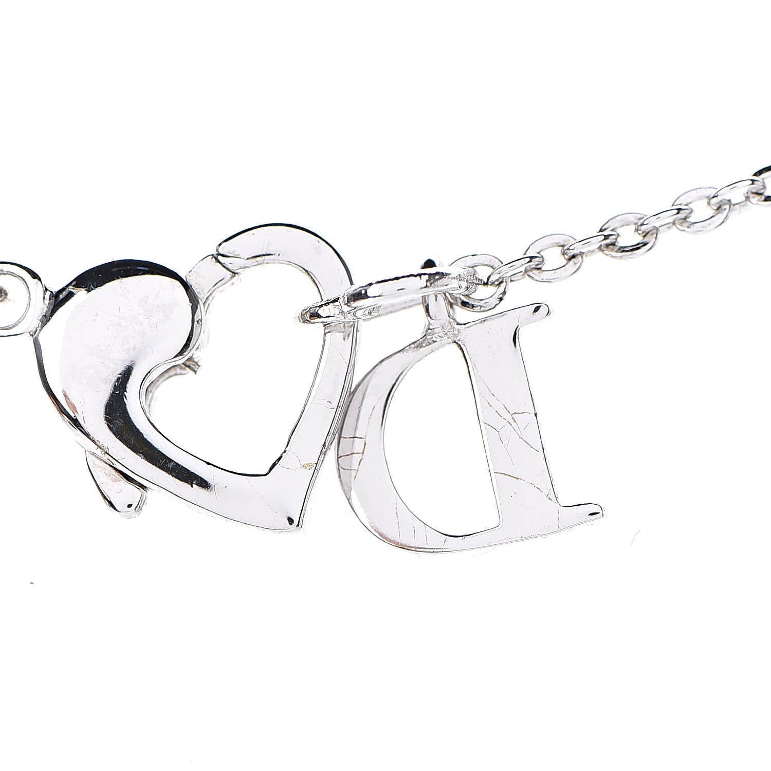 Christian Dior Logo Pendant Necklace Silver White 6 of 8