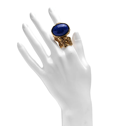 Saint Laurent Glass Cabochon Arty Ovale Ring 54 7 Gold Lapis 2 of 4
