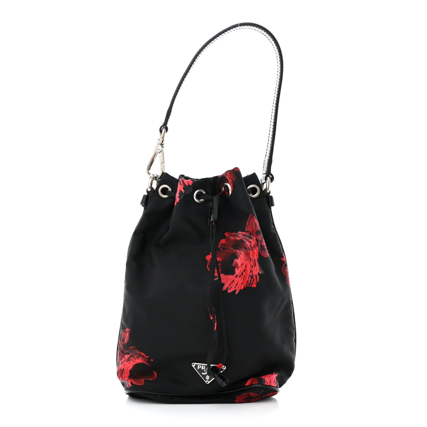 Tessuto Nylon Spazzolato Rose Print Bucket Bag Black Rosso