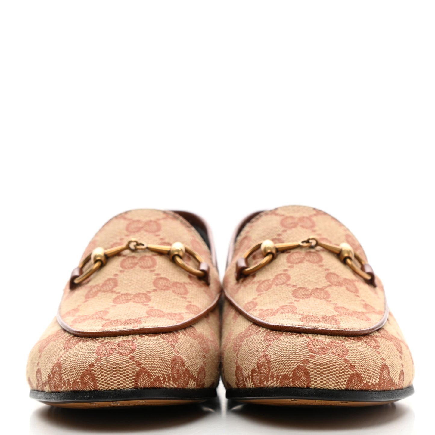 Canvas GG Monogram Horsebit Womens Jordaan Loafers 37 Beige Ruggine Rust