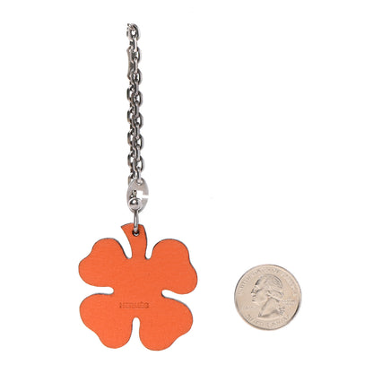 Hermes Chevre Mysore Lucky Clover Key Chain Bag Charm Vert Anis Orange 2 of 4