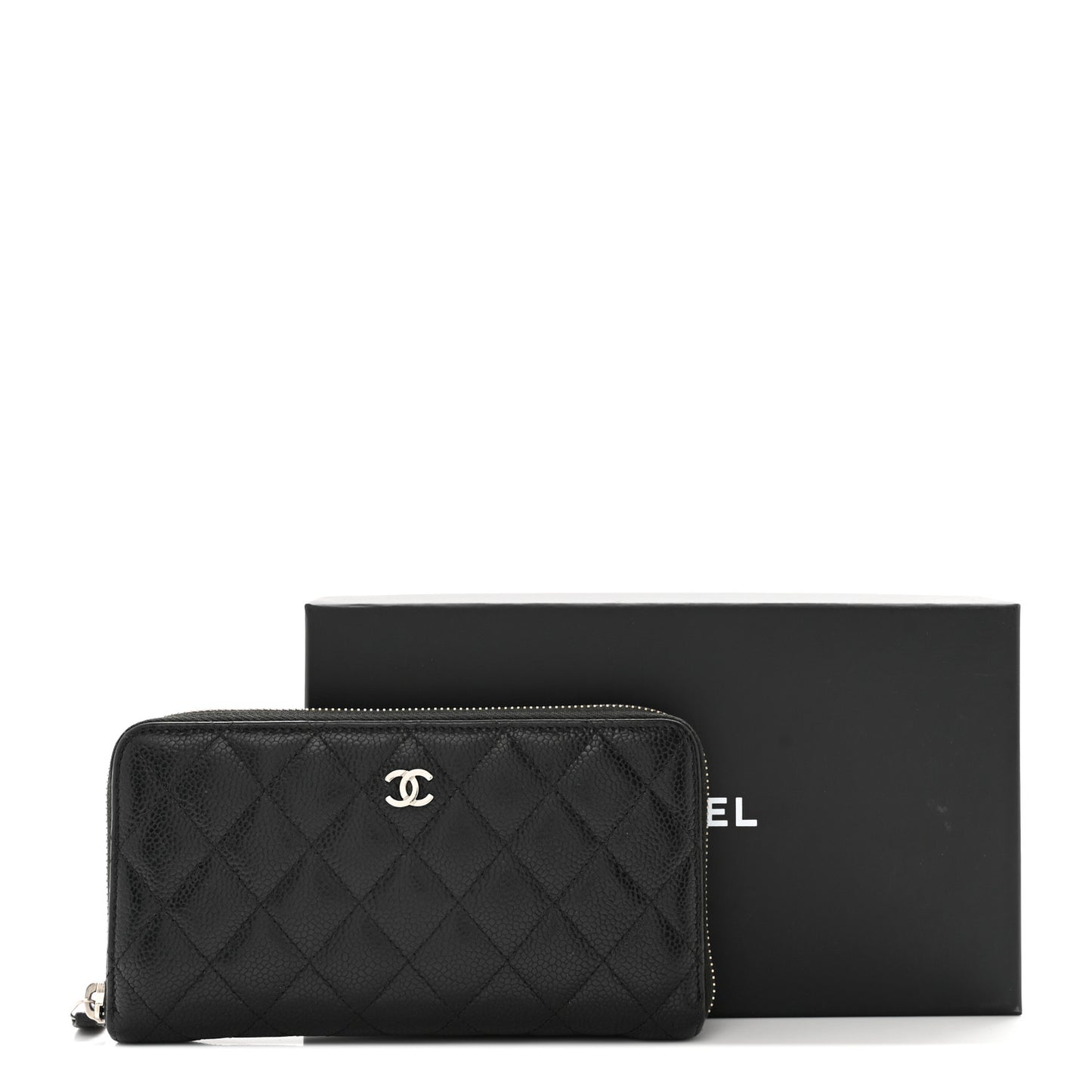 Caviar Quilted Large Gusset Zip Around Wallet Black
