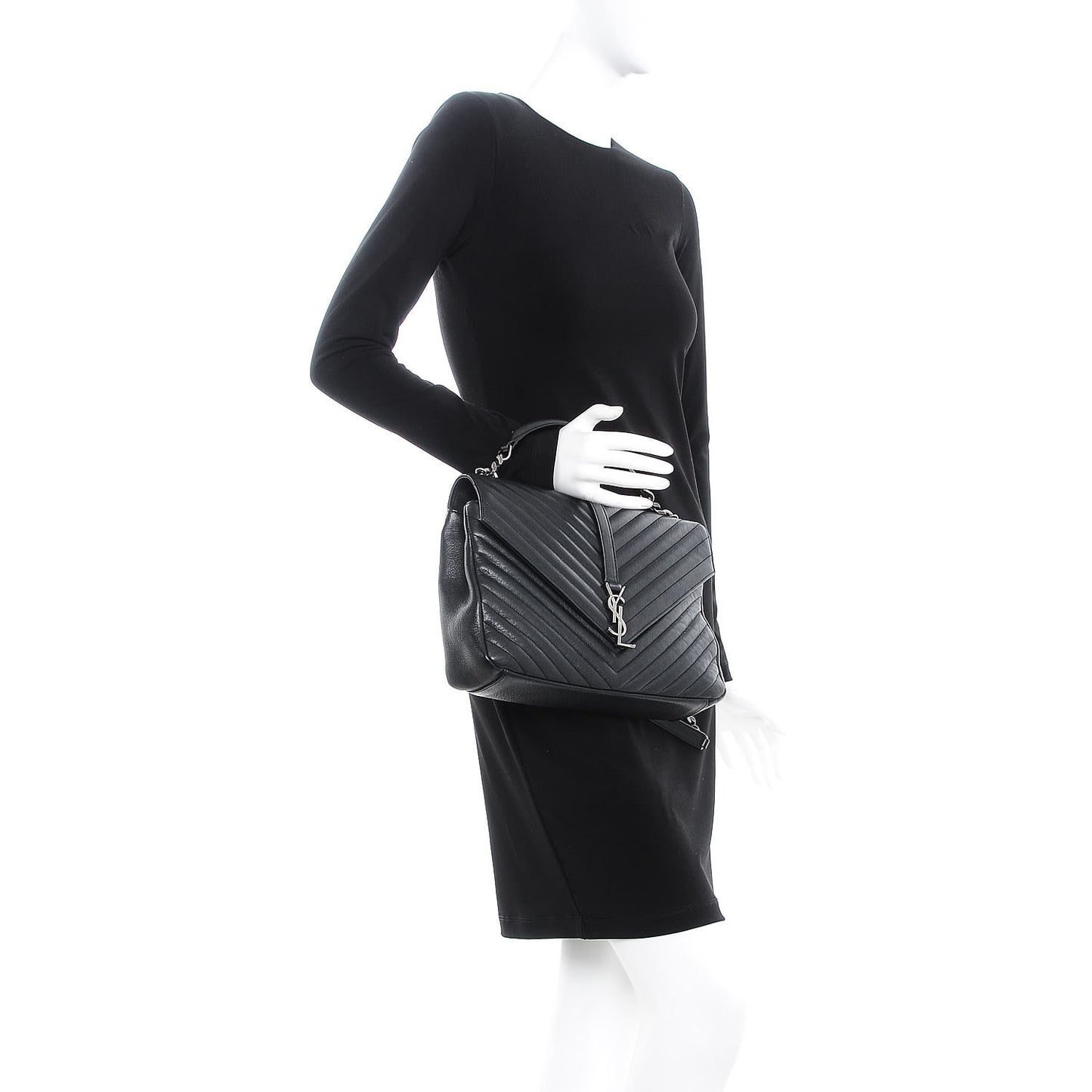Sheepskin Matelasse Chevron Monogram Large College Satchel Black