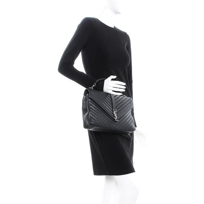 Saint Laurent Sheepskin Matelasse Chevron Monogram Large College Satchel Black 3 of 9