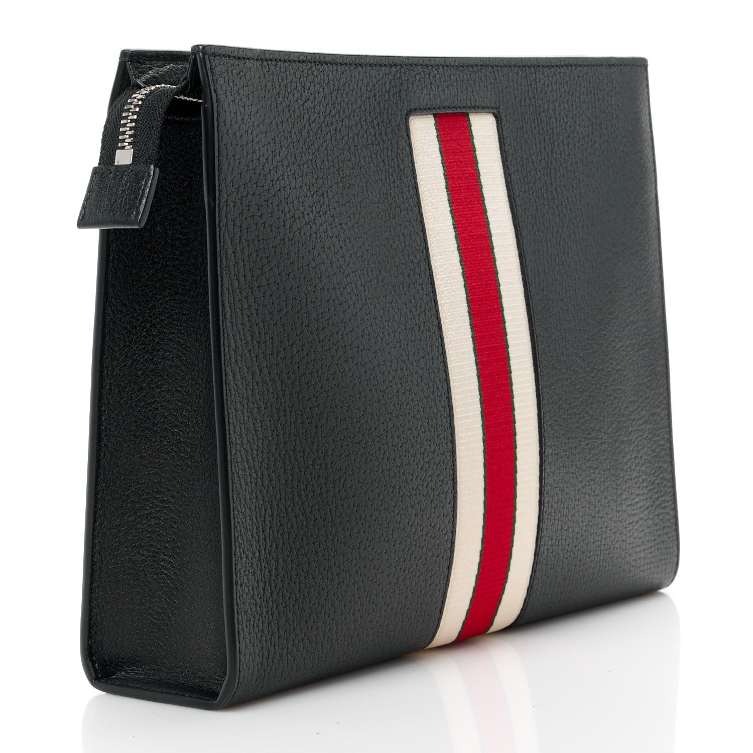Gucci Textured Dollar Calfskin Nylon Gucci Stripe New Web Cosmetic Case Black Ecru Verde Rosso 3 of 12