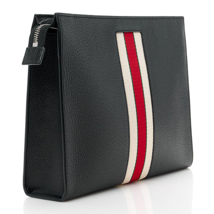 Gucci Textured Dollar Calfskin Nylon Gucci Stripe New Web Cosmetic Case Black Ecru Verde Rosso 3 of 12
